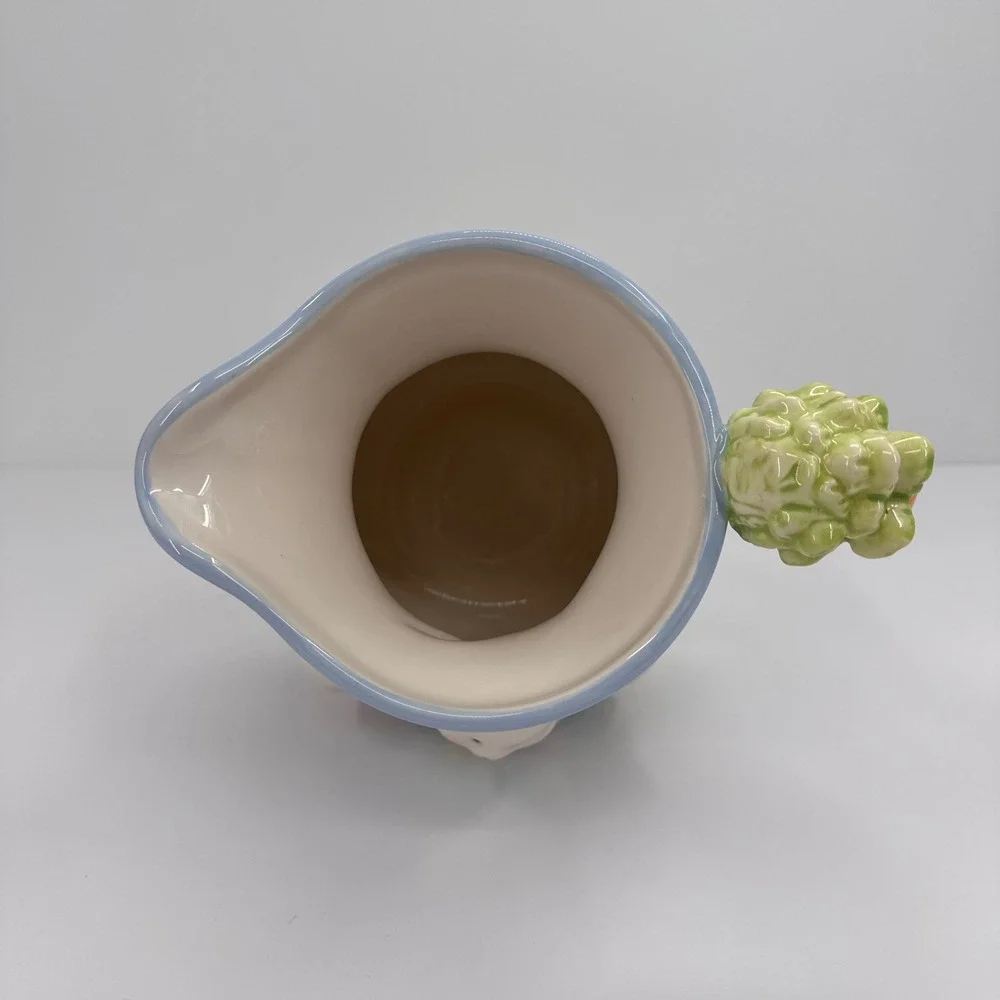 Blossoms & Blooms Easter‎ Bunny Rabbit Ceramic Pitcher Carrot Handle Blue 8